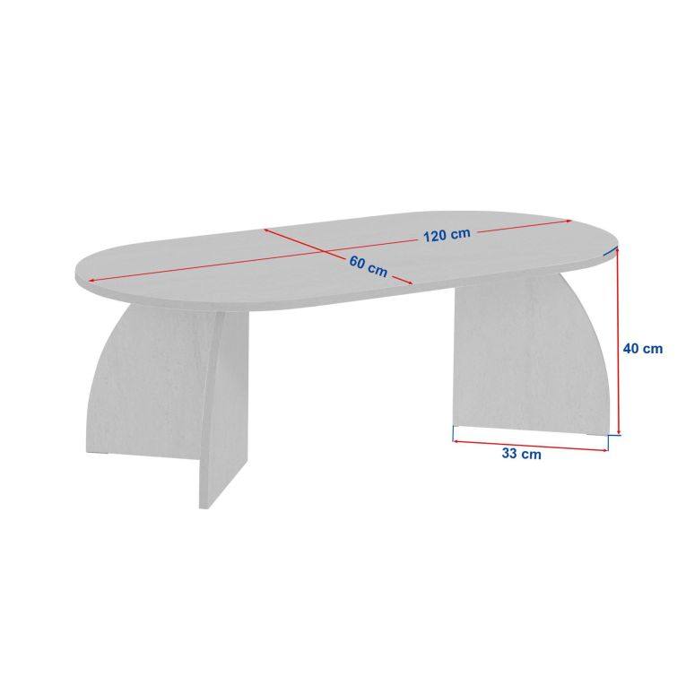 Tavolino da Salotto Nero Frassinato Forma Ovale Materiale Piano in Legno Nobilitato 120x60x40h cm, Colore Ripiano Nero - Nohaza
