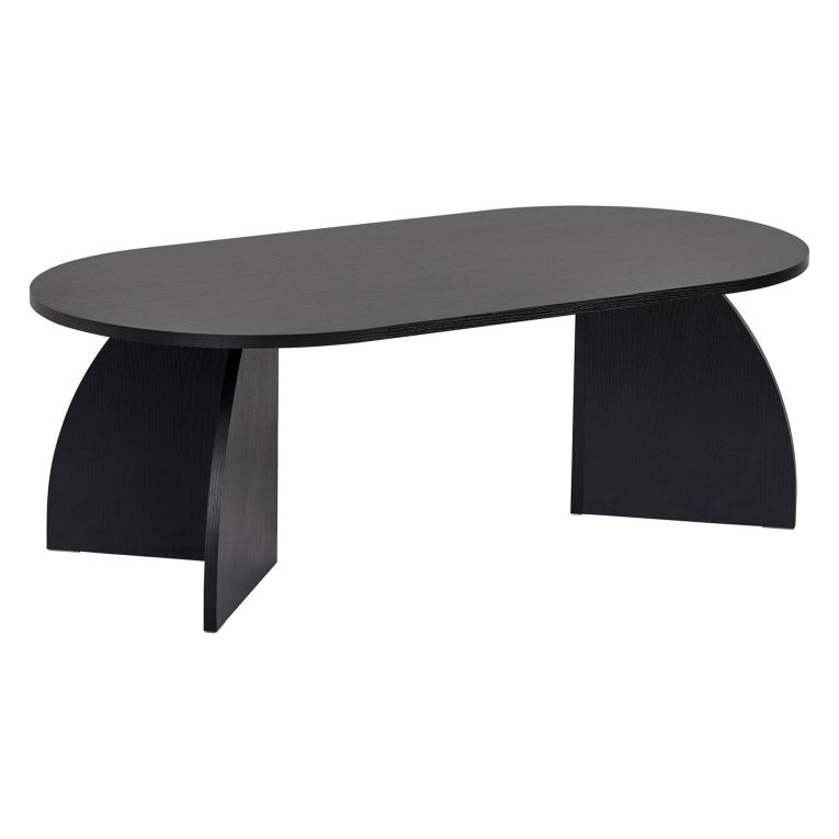 Tavolino da Salotto Nero Frassinato Forma Ovale Materiale Piano in Legno Nobilitato 120x60x40h cm, Colore Ripiano Nero - Nohaza