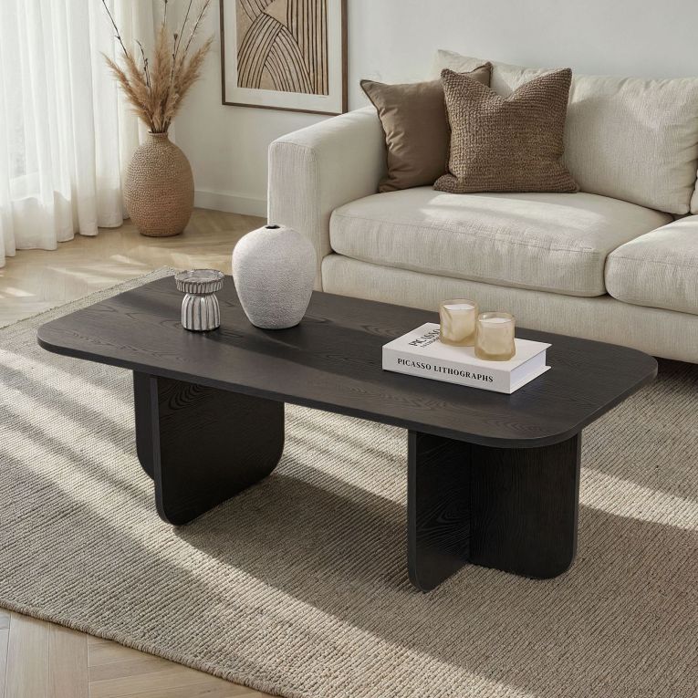 Tavolino da Salotto Nero Frassinato Forma Rettangolare Materiale Piano in Legno Nobilitato 120x60x41h cm, Colore Ripiano Nero - Nomeva