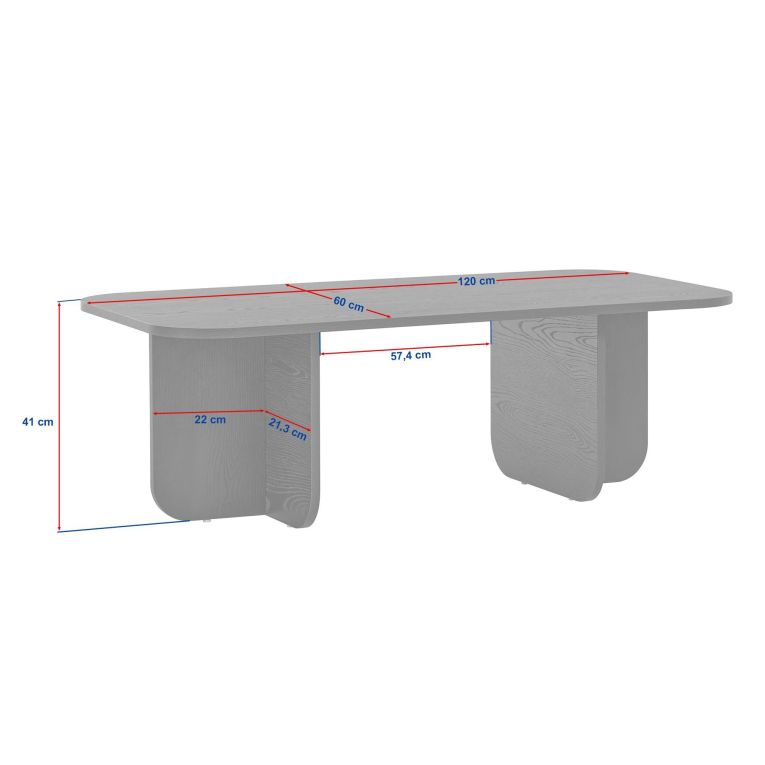 Tavolino da Salotto Nero Frassinato Forma Rettangolare Materiale Piano in Legno Nobilitato 120x60x41h cm, Colore Ripiano Nero - Nomeva