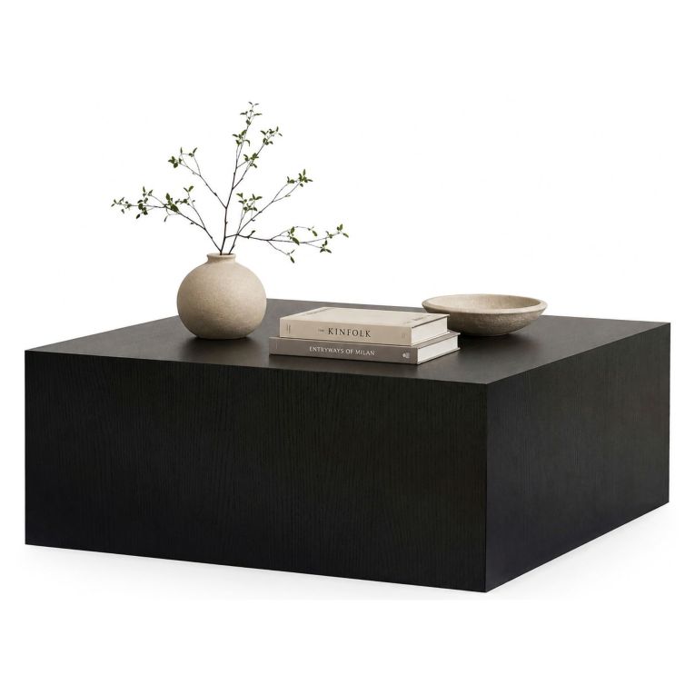 Tavolino da Salotto Nero Frassinato Forma Rettangolare Materiale Piano in Legno Nobilitato 90x90x35h cm, Colore Ripiano Nero - Nofaraka