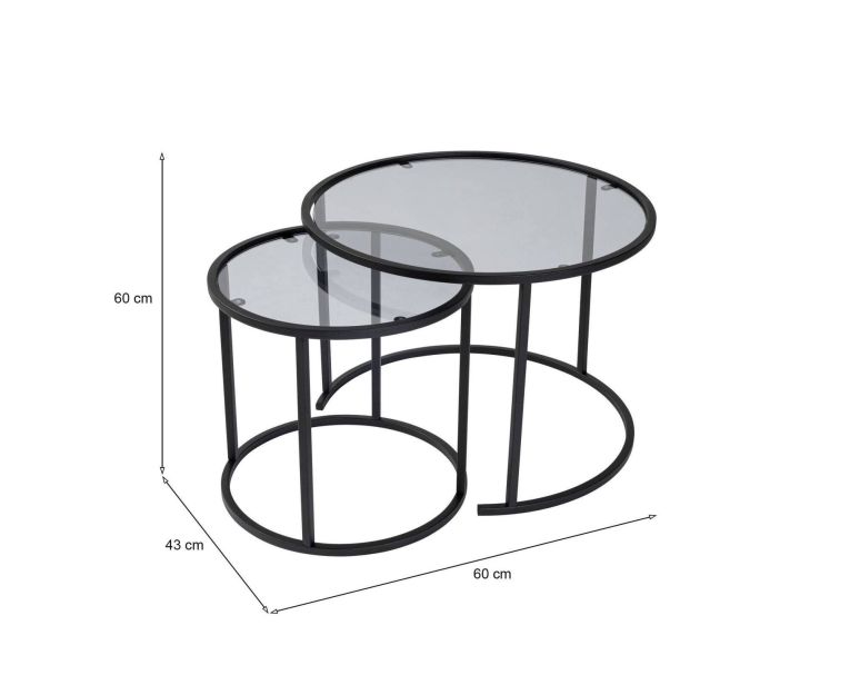 Tavolino da Salotto Nero Grigio set di 2 Tavolini Forma Rotondo 60x60x43h cm, Colore Struttura Grigio - Xaden