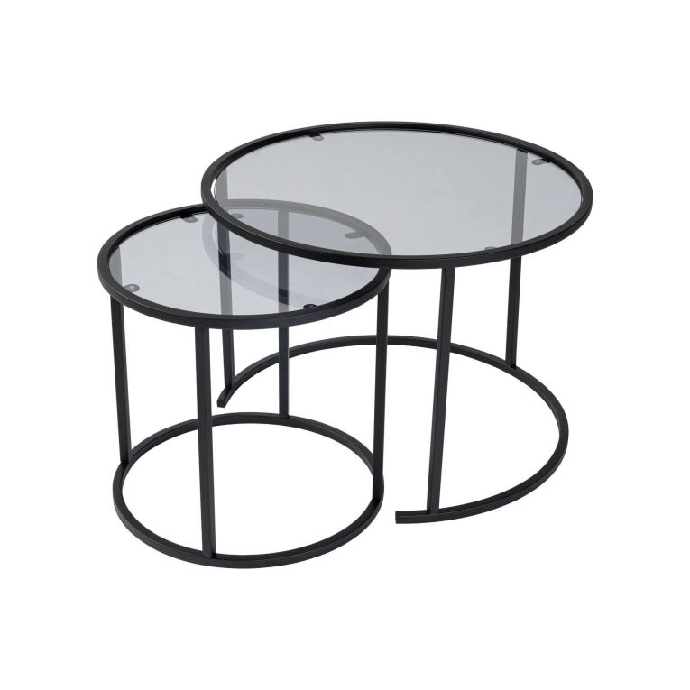 Tavolino da Salotto Nero Grigio set di 2 Tavolini Forma Rotondo 60x60x43h cm, Colore Struttura Grigio - Xaden