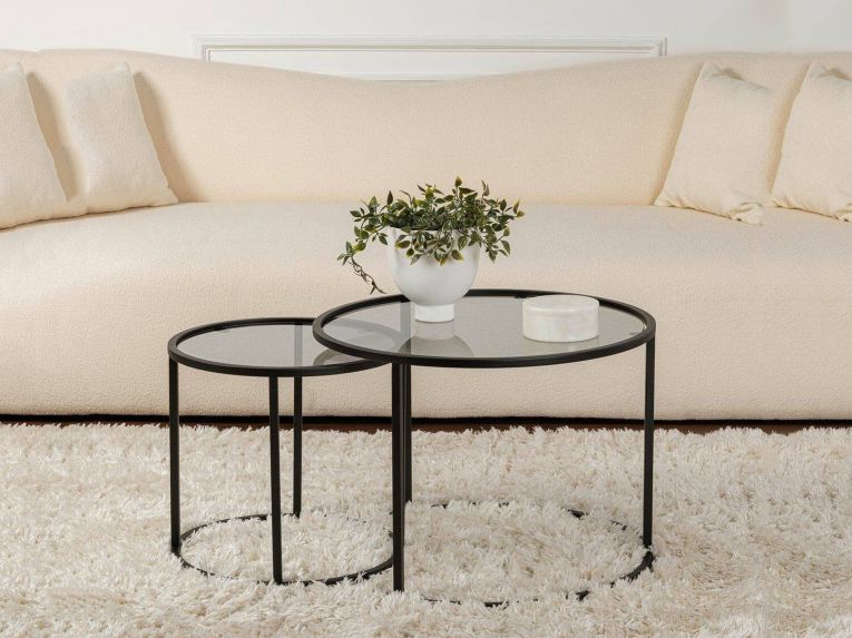 Tavolino da Salotto Nero Grigio set di 2 Tavolini Forma Rotondo 60x60x43h cm, Colore Struttura Grigio - Xaden