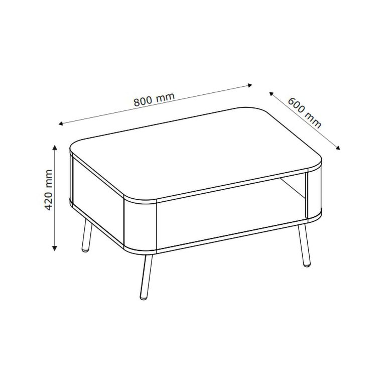 Tavolino da Salotto Nero oro Angoli Arrotondati un Vano 80x60x42h cm, Forma Rettangolare - Lirefa