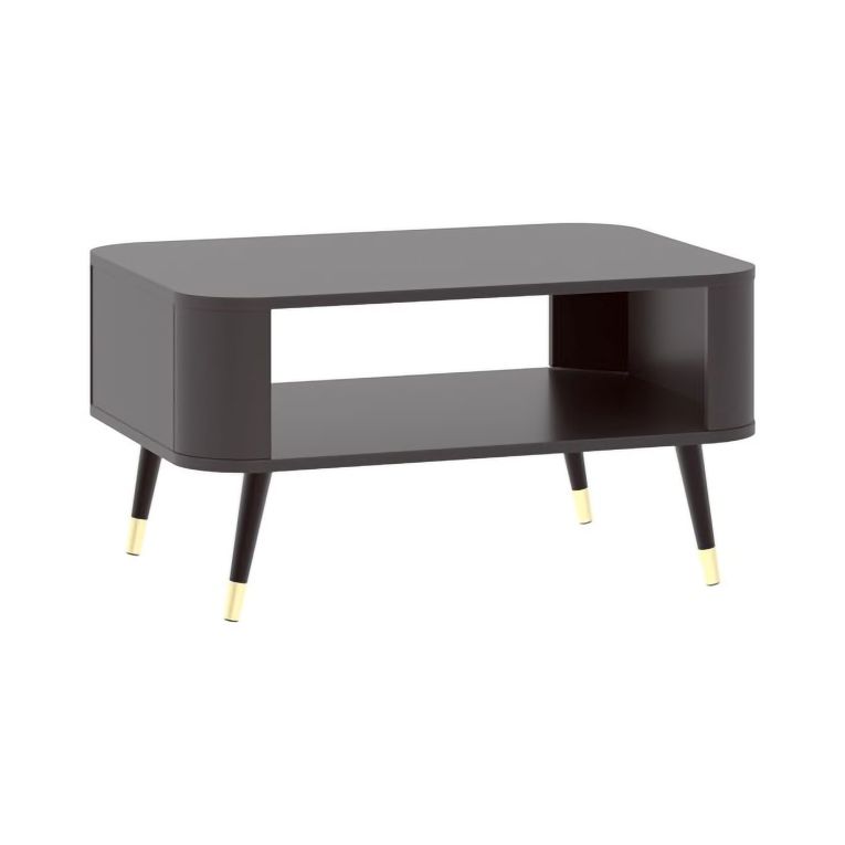 Tavolino da Salotto Nero oro Angoli Arrotondati un Vano 80x60x42h cm, Forma Rettangolare - Lirefa