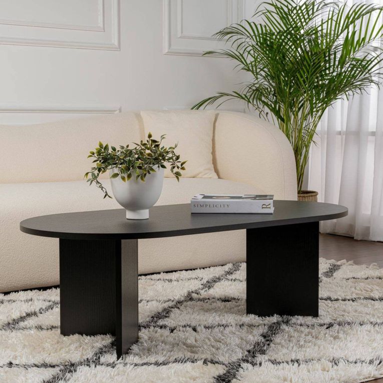 Tavolino da Salotto Nero Peso Massimo Supportato 20 kg Forma Rettangolare 119x60x40h cm, Materiale Piano in Legno Nobilitato - Elain