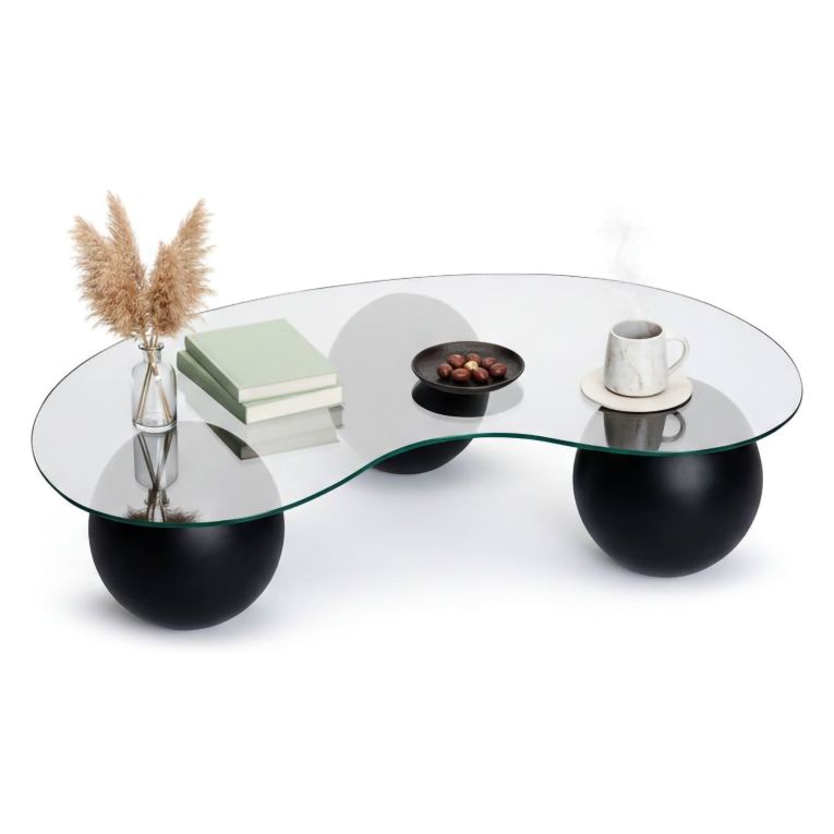Tavolino da Salotto Nero Portariviste Forma Ovale 117x60x30h cm, Materiale Piano in Vetro - Sawyer