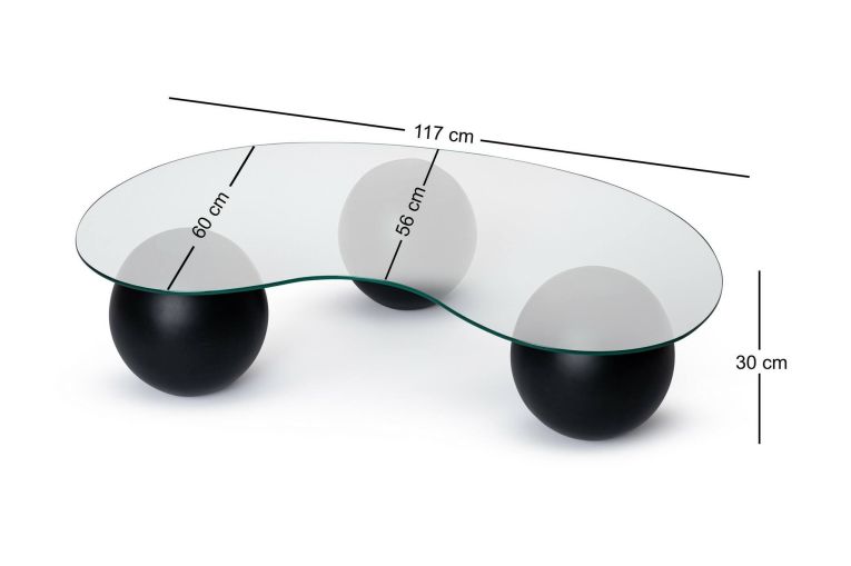 Tavolino da Salotto Nero Portariviste Forma Ovale 117x60x30h cm, Materiale Piano in Vetro - Sawyer