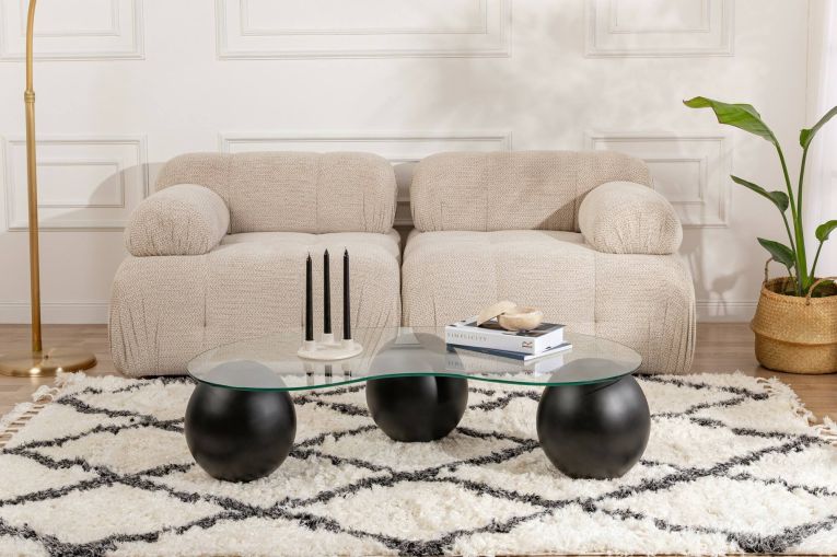 Tavolino da Salotto Nero Portariviste Forma Ovale 117x60x30h cm, Materiale Piano in Vetro - Sawyer