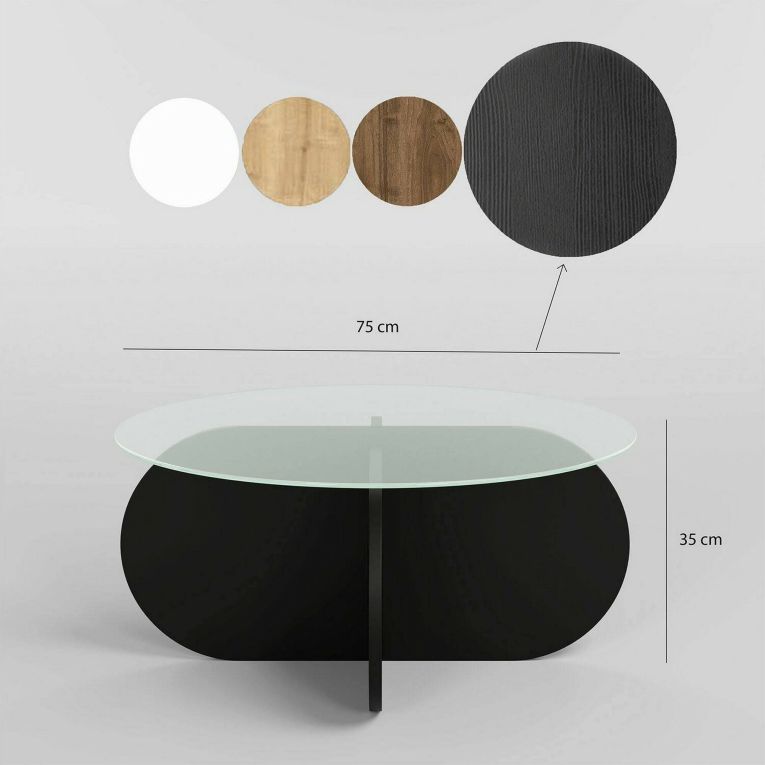Tavolino da Salotto Nero Portariviste Forma Rotonda 75x75x35h cm, Materiale Piano in Vetro - Nila