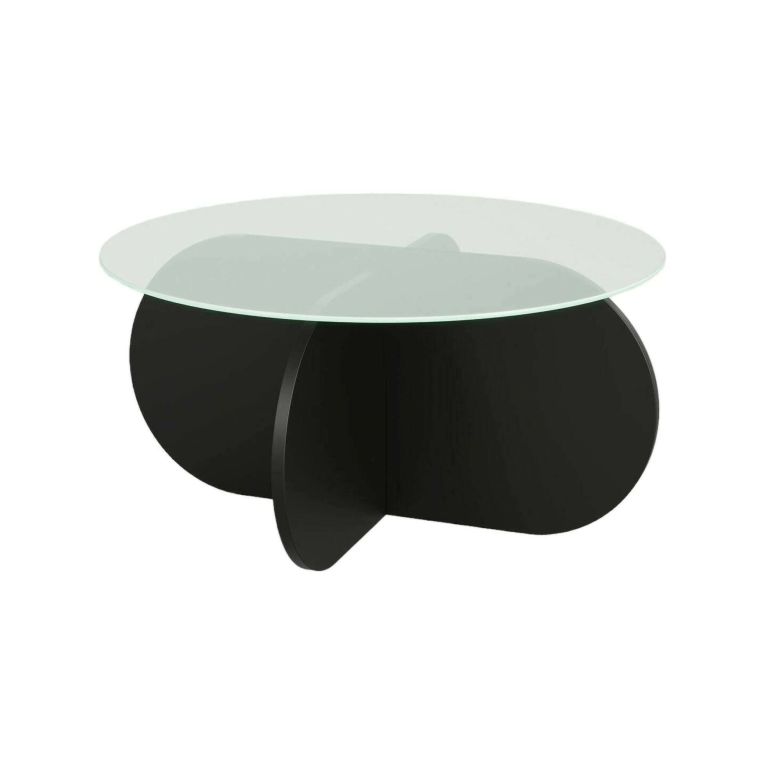 Tavolino da Salotto Nero Portariviste Forma Rotonda 75x75x35h cm, Materiale Piano in Vetro - Nila