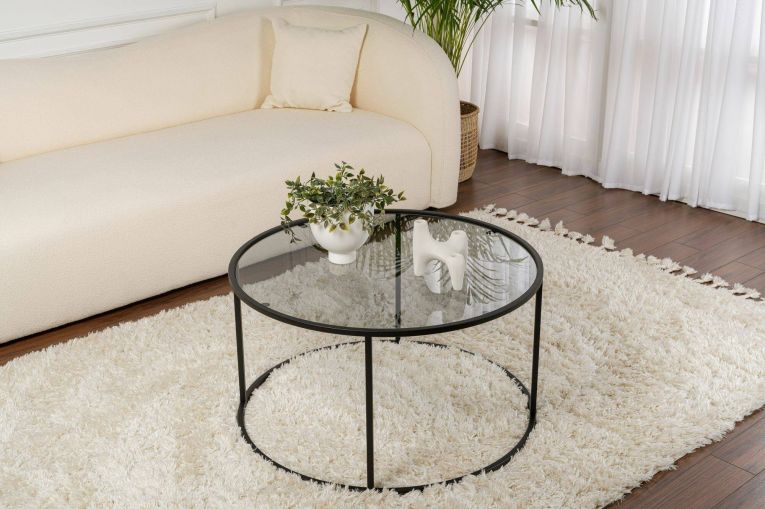 Tavolino da Salotto Nero Portariviste Forma Rotonda 80x80x43h cm, Sfumatura Colore Ripiano Fume - Geralt