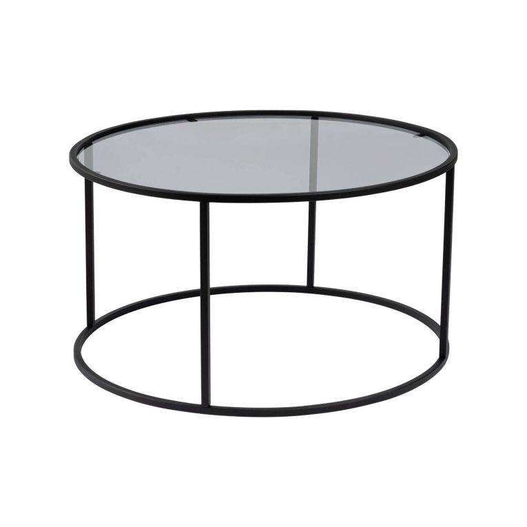 Tavolino da Salotto Nero Portariviste Forma Rotonda 80x80x43h cm, Sfumatura Colore Ripiano Fume - Geralt