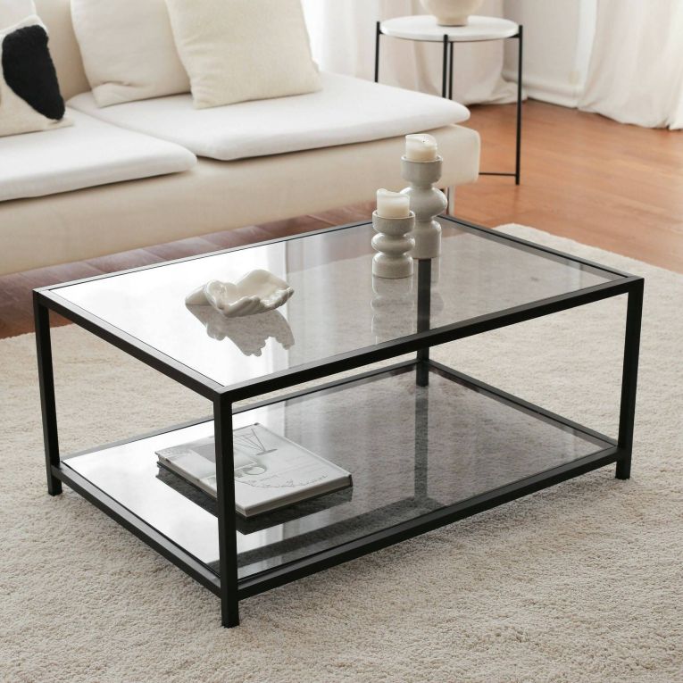 Tavolino da Salotto Nero Portariviste un Vano 90x60x40h cm, Forma Rettangolare - Mina