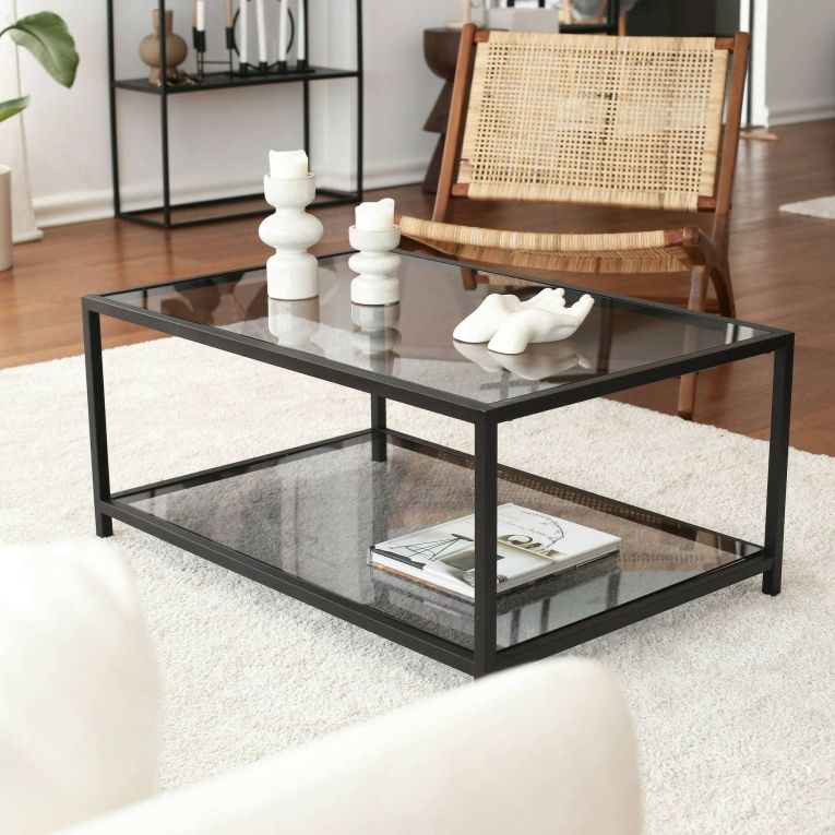 Tavolino da Salotto Nero Portariviste un Vano 90x60x40h cm, Forma Rettangolare - Mina