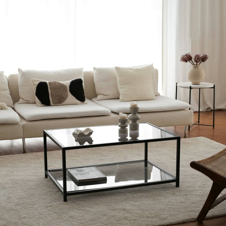 Tavolino da Salotto Nero Portariviste un Vano 90x60x40h cm, Forma Rettangolare - Mina