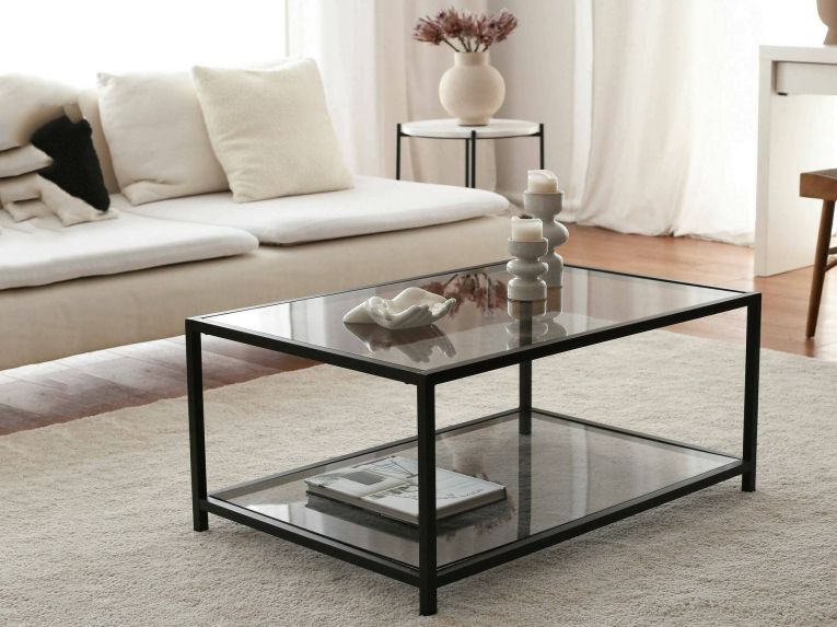 Tavolino da Salotto Nero Portariviste un Vano 90x60x40h cm, Forma Rettangolare - Mina