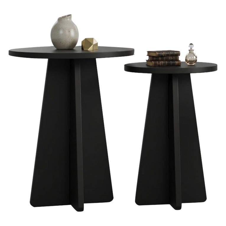 Tavolino da Salotto Nero set 2 Pezzi Forma Rotondo 40x40x50h cm, Materiale Piano in Legno Nobilitato - Dorina