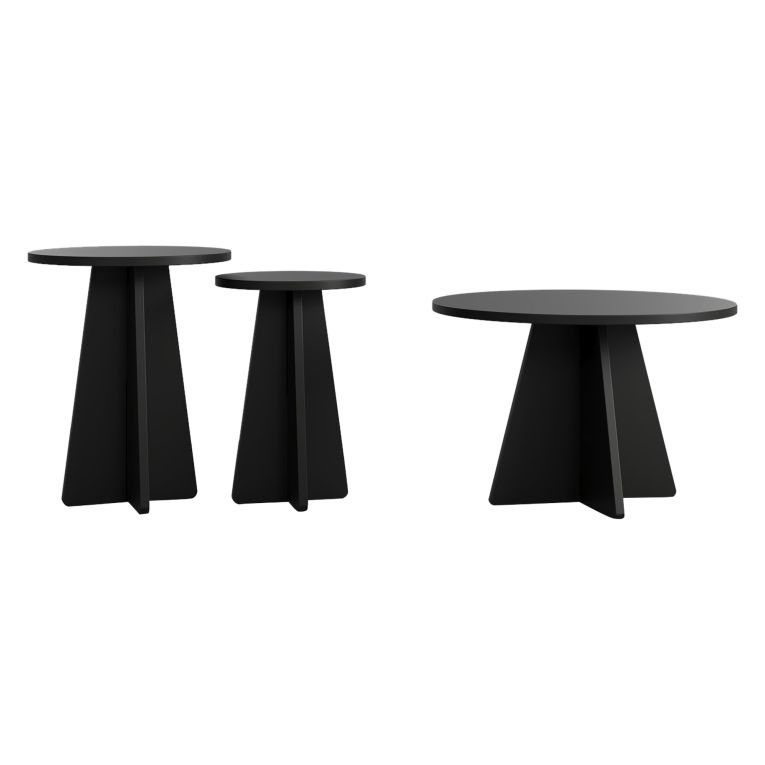 Tavolino da Salotto Nero set 2 Pezzi Forma Rotondo 40x40x50h cm, Materiale Piano in Legno Nobilitato - Dorina