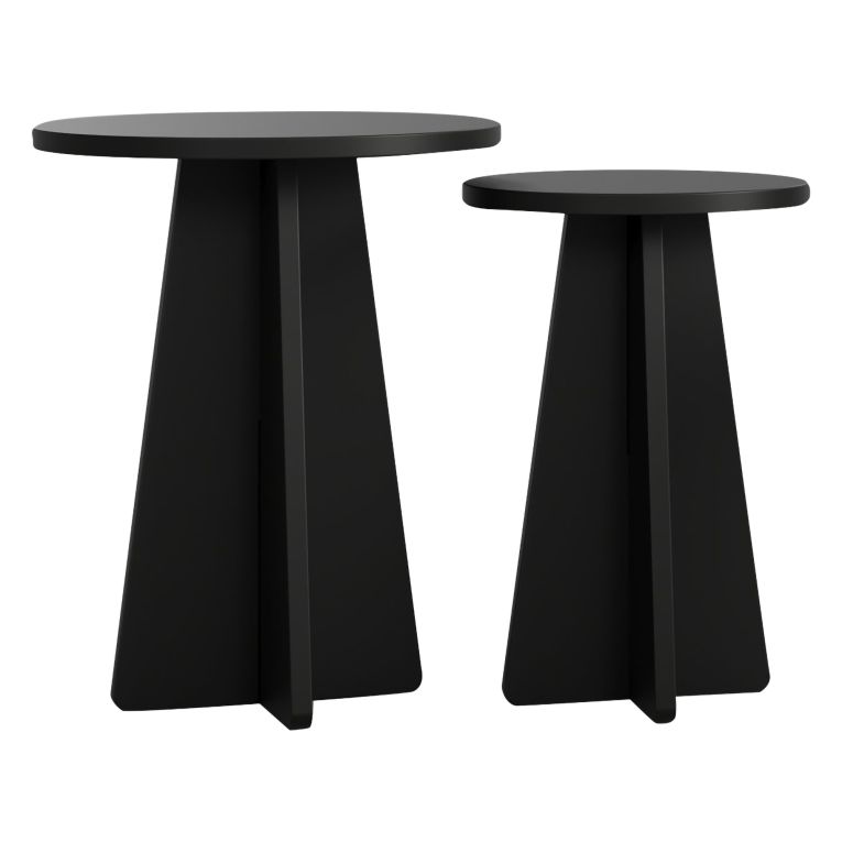 Tavolino da Salotto Nero set 2 Pezzi Forma Rotondo 40x40x50h cm, Materiale Piano in Legno Nobilitato - Dorina