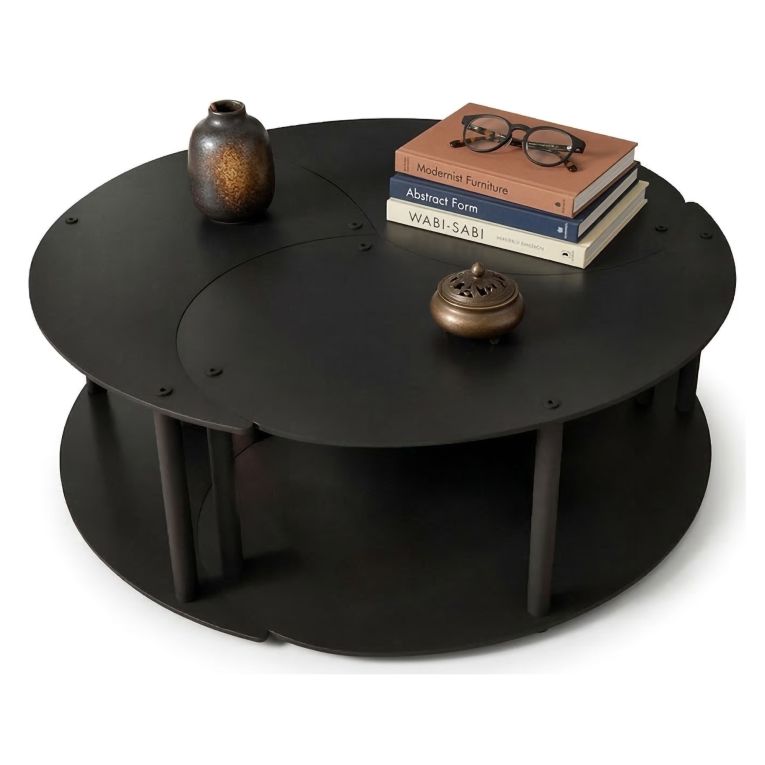 Tavolino da Salotto Nero set 3 Pezzi 3 Vani 70x70x38h cm, Forma Rotondo - Gignese