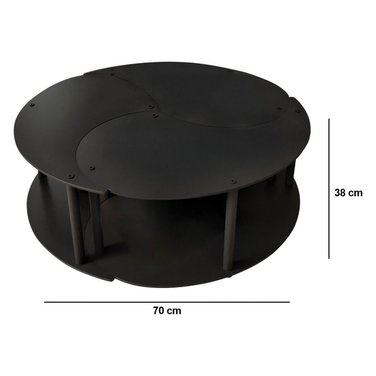 Tavolino da Salotto Nero set 3 Pezzi 3 Vani 70x70x38h cm, Forma Rotondo - Gignese