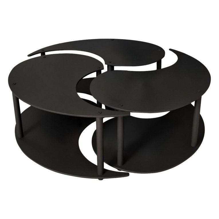 Tavolino da Salotto Nero set 3 Pezzi 3 Vani 70x70x38h cm, Forma Rotondo - Gignese