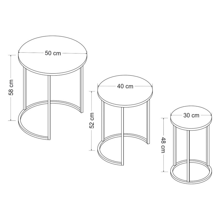Tavolino da Salotto Nero set 3 Pezzi Forma Rotondo 50x50x58h cm, Materiale Piano in Legno Nobilitato - Daiano