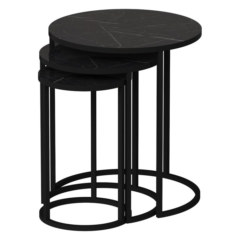 Tavolino da Salotto Nero set 3 Pezzi Forma Rotondo 50x50x58h cm, Materiale Piano in Legno Nobilitato - Daiano