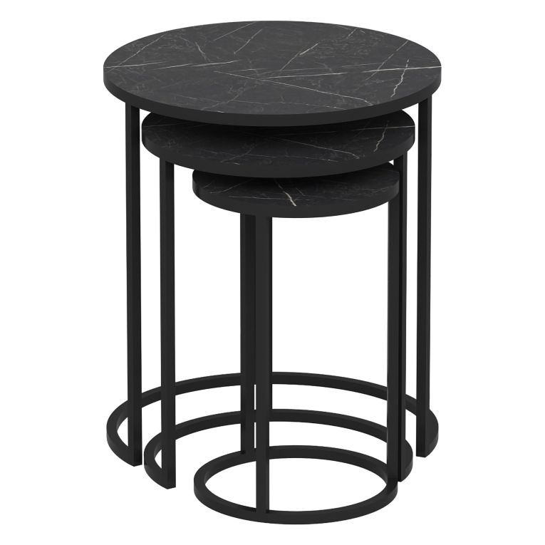 Tavolino da Salotto Nero set 3 Pezzi Forma Rotondo 50x50x58h cm, Materiale Piano in Legno Nobilitato - Daiano