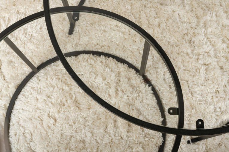 Tavolino da Salotto Nero set di 2 Tavolini Peso Massimo Supportato 10 kg Forma Rotonda 80x80x43h cm, Materiale Piano in Vetro - Aedion