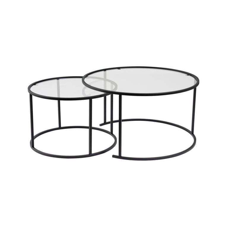 Tavolino da Salotto Nero set di 2 Tavolini Peso Massimo Supportato 10 kg Forma Rotonda 80x80x43h cm, Materiale Piano in Vetro - Aedion