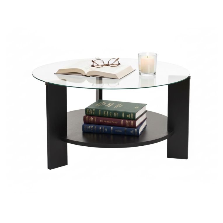 Tavolino da Salotto Nero Trasparente Forma Rotondo Colore Ripiano Trasparente 75x75x40h cm, Materiale Struttura in Vetro - Canevino