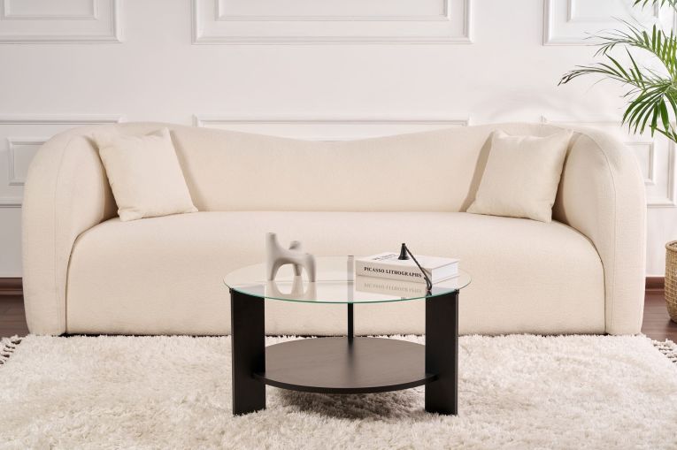 Tavolino da Salotto Nero Trasparente Forma Rotondo Colore Ripiano Trasparente 75x75x40h cm, Materiale Struttura in Vetro - Canevino