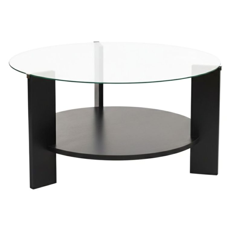 Tavolino da Salotto Nero Trasparente Forma Rotondo Colore Ripiano Trasparente 75x75x40h cm, Materiale Struttura in Vetro - Canevino