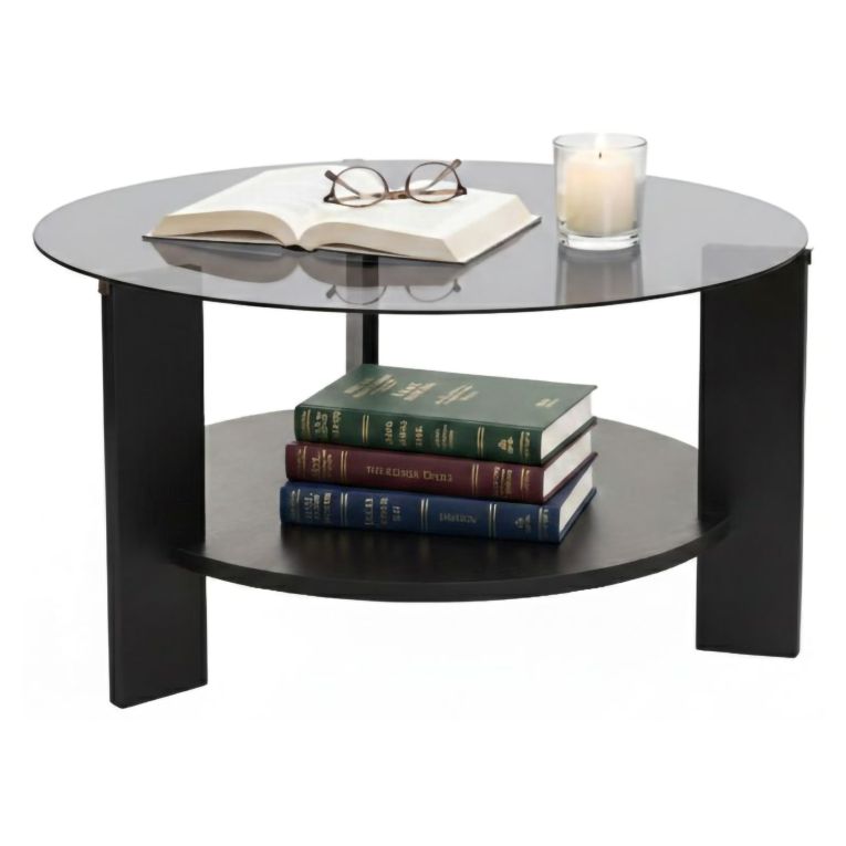 Tavolino da Salotto Nero Trasparente Fume Forma Rotondo Colore Ripiano Trasparente 75x75x40h cm, Materiale Struttura in Vetro - Canevino