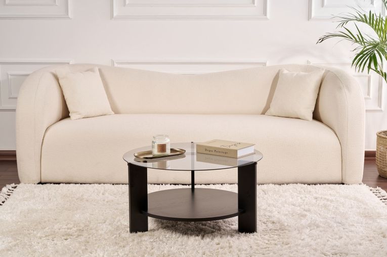 Tavolino da Salotto Nero Trasparente Fume Forma Rotondo Colore Ripiano Trasparente 75x75x40h cm, Materiale Struttura in Vetro - Canevino