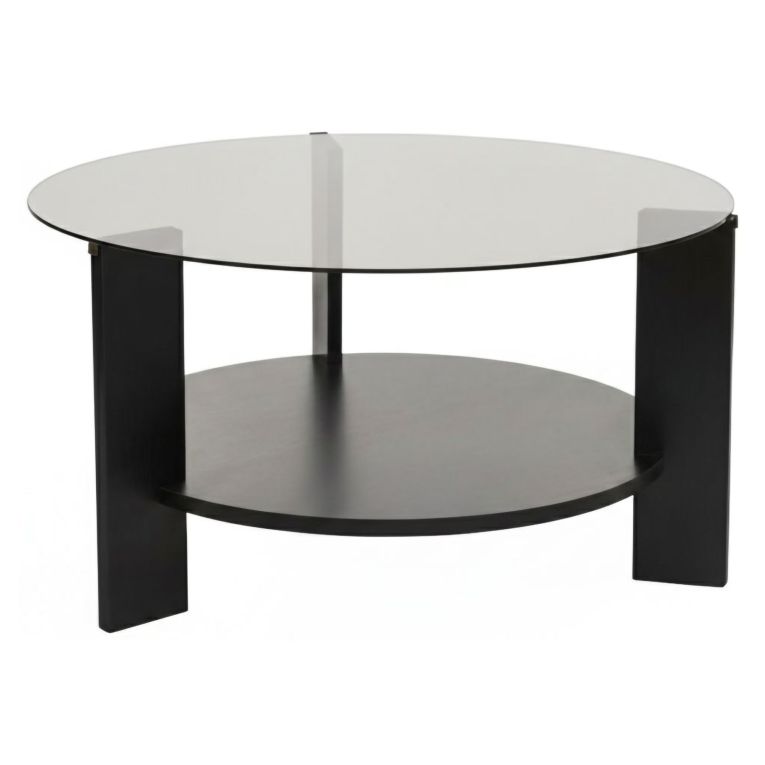 Tavolino da Salotto Nero Trasparente Fume Forma Rotondo Colore Ripiano Trasparente 75x75x40h cm, Materiale Struttura in Vetro - Canevino