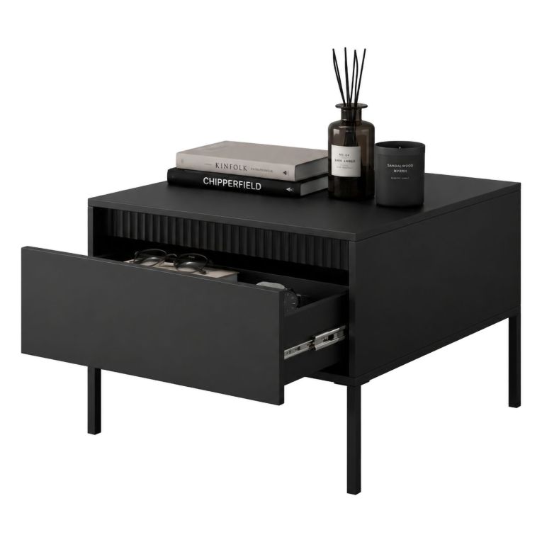 Tavolino da Salotto Nero un Cassetto con Piedini 68x48x68h cm, un Vano - Kasinela