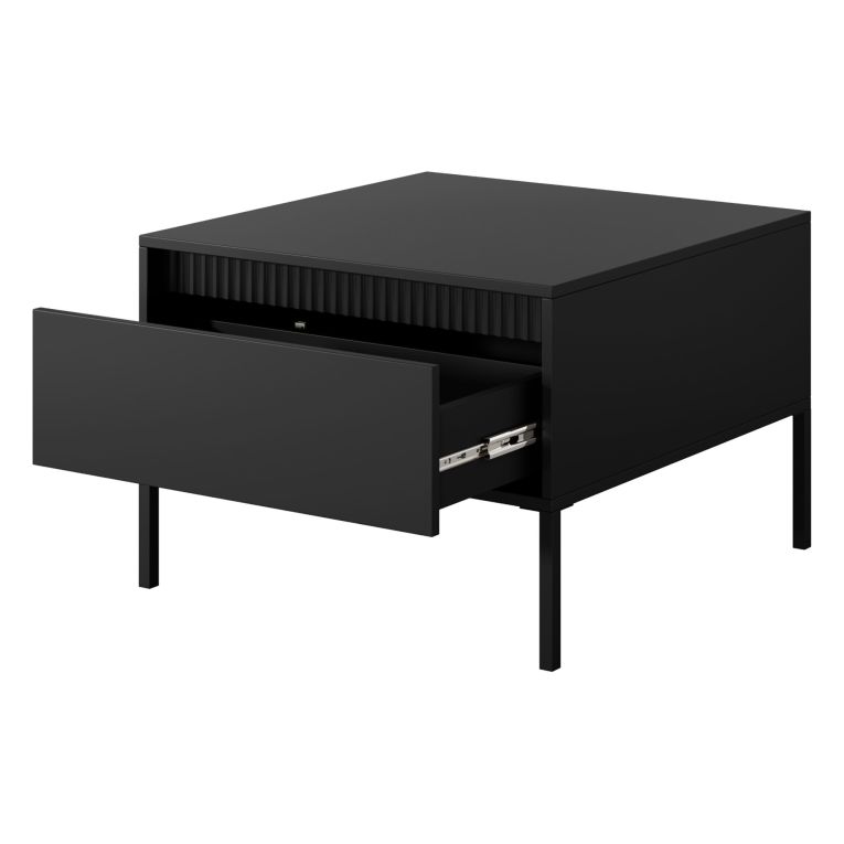 Tavolino da Salotto Nero un Cassetto con Piedini 68x48x68h cm, un Vano - Kasinela