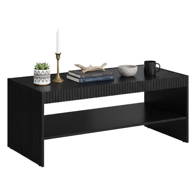 Tavolino da Salotto Nero un Vano Forma Rettangolare 120x57x50h cm, Materiale Piano in Legno Nobilitato - Lisbona