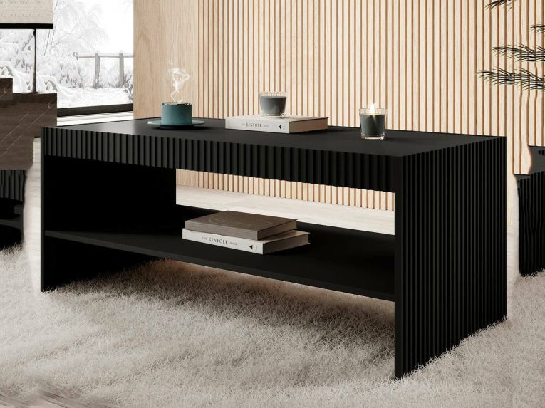 Tavolino da Salotto Nero un Vano Forma Rettangolare 120x57x50h cm, Materiale Piano in Legno Nobilitato - Lisbona