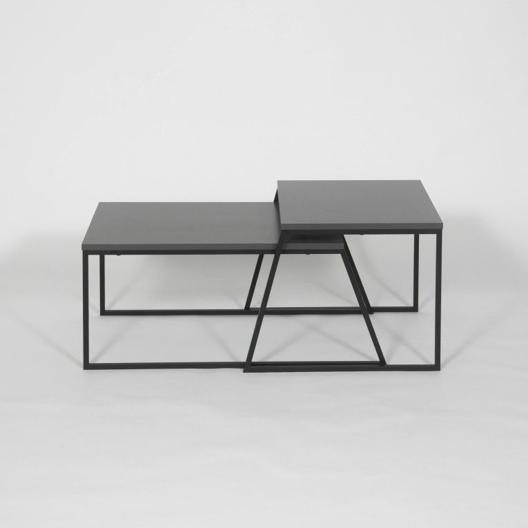 Tavolino da salotto Nestor, Tavolo basso da caffè, Portariviste per divano, Ripiano da soggiorno, 88x50 h38 cm, Antracite e Nero