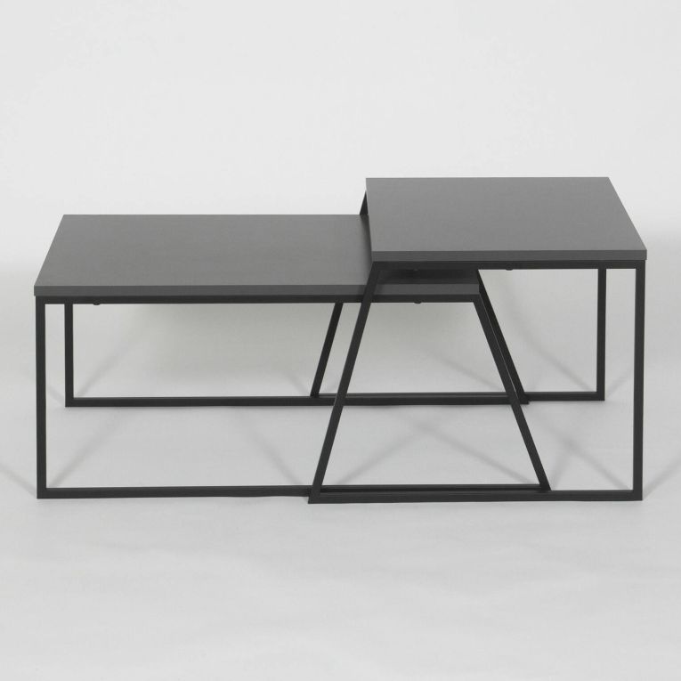 Tavolino da salotto Nestor, Tavolo basso da caffè, Portariviste per divano, Ripiano da soggiorno, 88x50 h38 cm, Antracite e Nero