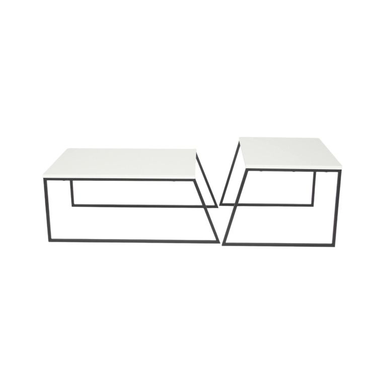 Tavolino da salotto Nestor, Tavolo basso da caffè, Portariviste per divano, Ripiano da soggiorno, 88x50 h38 cm, Bianco e Nero