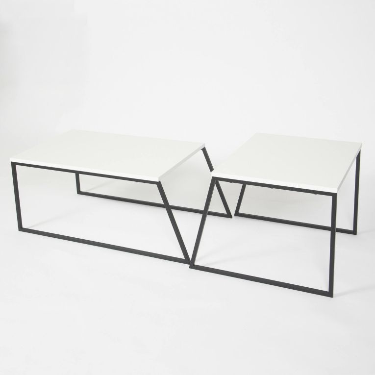 Tavolino da salotto Nestor, Tavolo basso da caffè, Portariviste per divano, Ripiano da soggiorno, 88x50 h38 cm, Bianco e Nero