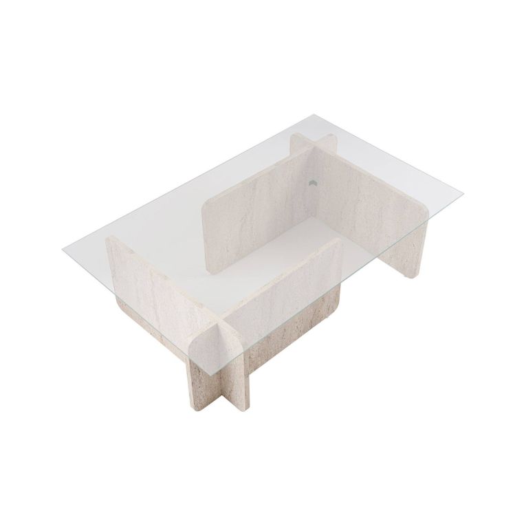 Tavolino da salotto Nuragus, Tavolo basso da caffè, Portariviste per divano, Ripiano da soggiorno, 105x65 h30 cm, Beige e Marmo