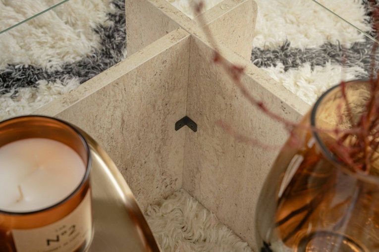 Tavolino da salotto Nuragus, Tavolo basso da caffè, Portariviste per divano, Ripiano da soggiorno, 105x65 h30 cm, Beige e Marmo
