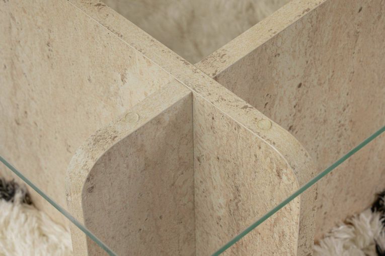 Tavolino da salotto Nuragus, Tavolo basso da caffè, Portariviste per divano, Ripiano da soggiorno, 105x65 h30 cm, Beige e Marmo